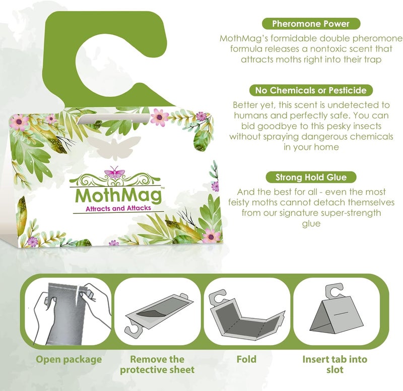 MothMag Moth Traps for Clothes, Closets, Fabrics, and Carpets, Clothing Moth Traps, Clothes Moth Traps, Closet Moth Traps, Moth Pheromone Traps, Extra-Strength Adhesive Glue Clothes Moth Trap, 6 Pack - Image 5